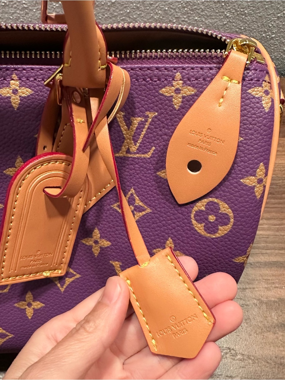 RARE INSPIRED Purple Monogram Satchel with Tan Leather Trim Size 30 P9 - Picture 7 of 15